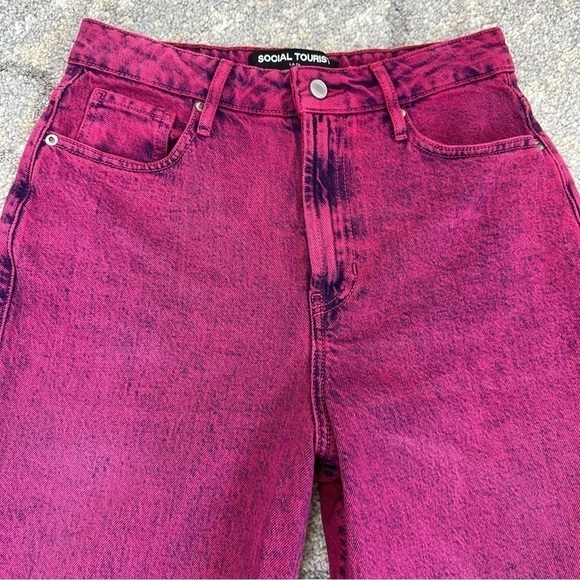 SOCIAL TOURIST Hollister HIGHEST RISE PINK OVERDYE BAGGY JEANS 5R sz 27 - Picture 4 of 8